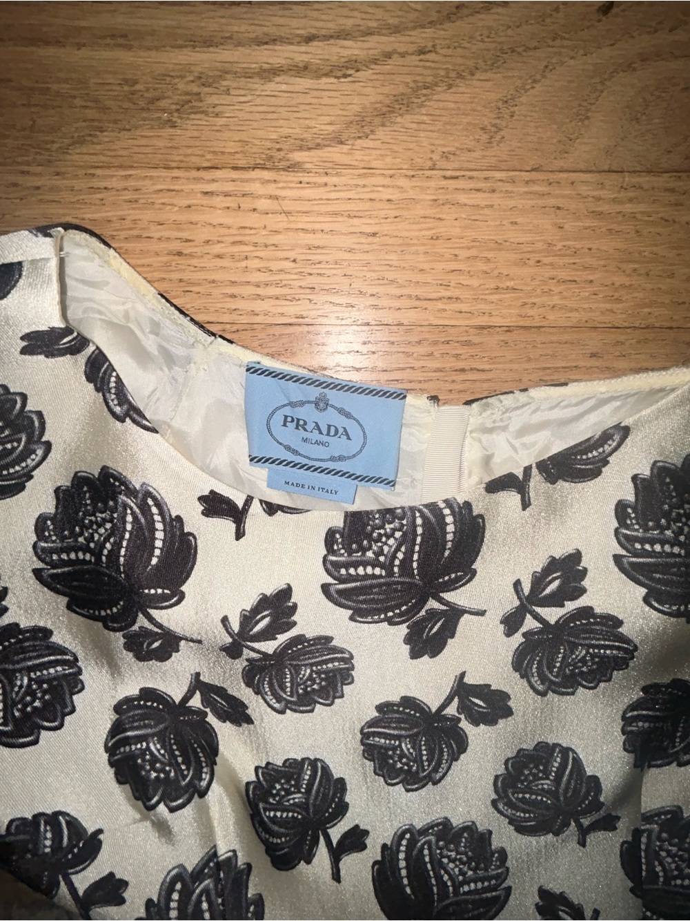Prada Black Floral Print Mini Dress on Cream - Picture 2 of 2